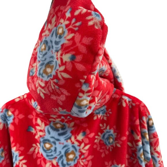 Matilda Jane Womens Plush Floral Robe With Hood & Belt Red/Blue Size S - Picture 4 of 6